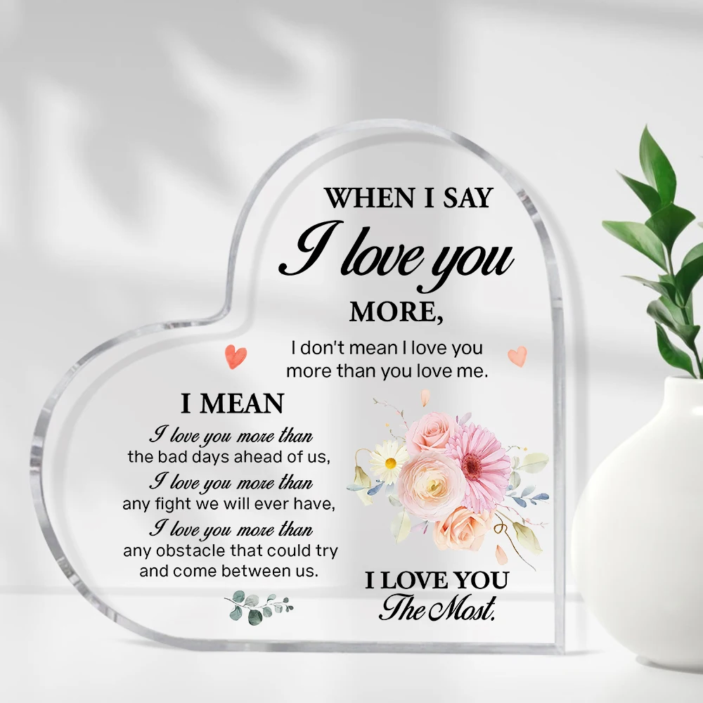 Pastel Rose Eucalyptus Heart Acrylic Plaque Romantic I Love You Quote Couple Desktop Gift