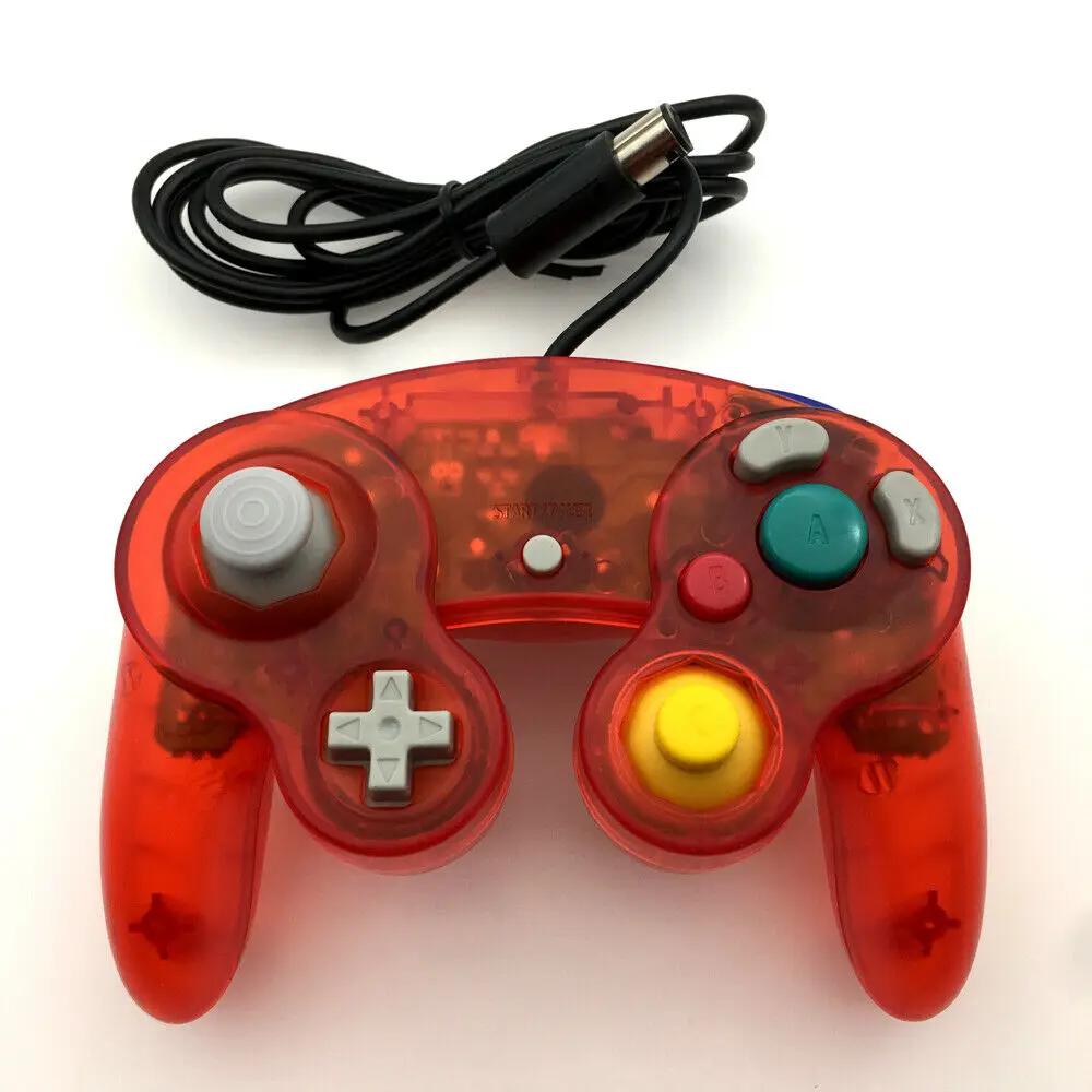 Clear Red Wired Game GC Shock Controller สําหรับคอนโซลเกม Nintendo GameCube NGC