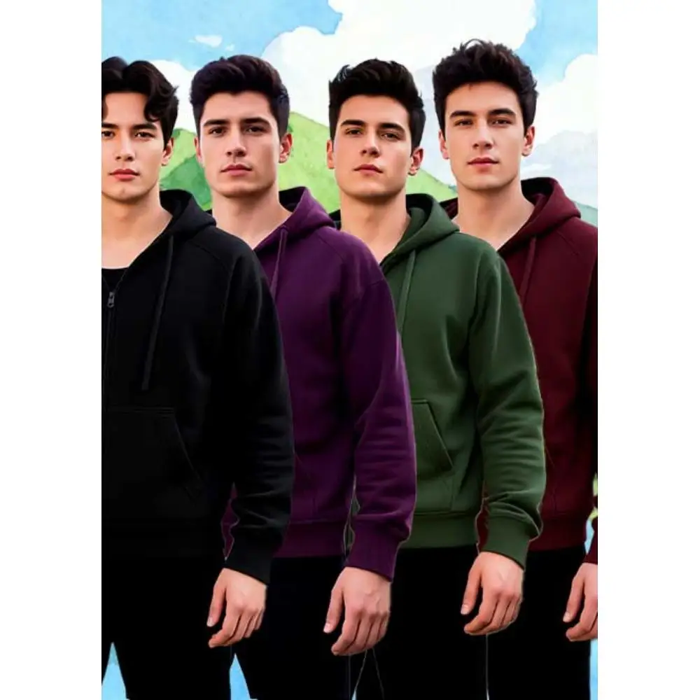 

Мужская толстовка на молнии из четырех предметов с полной молнией, доступна в 10 цветах для удобного, дышащего, мягкого цвета.