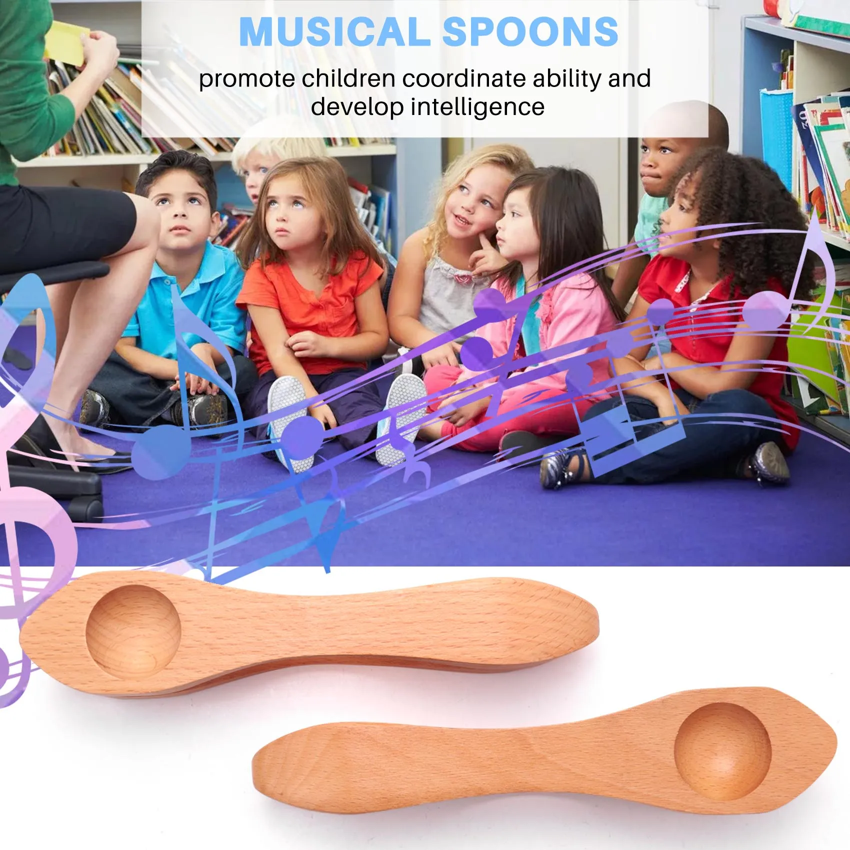 

ABVL-2Pcs Wooden Musical Spoons Folk Percussion Instrument Natural Wood Musical Spoons Traditional Percussion Spoons Musical