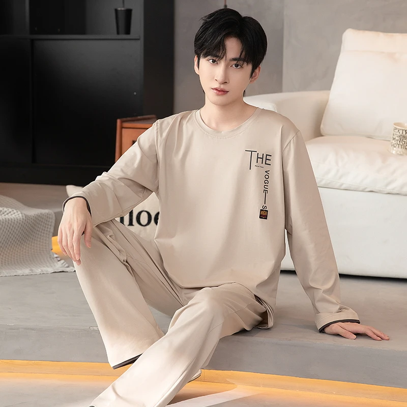

Two piece sets men's pajamas autumn and spring long sleeved pant cotton sleepwear set young boy male nightwear loungewear hombre