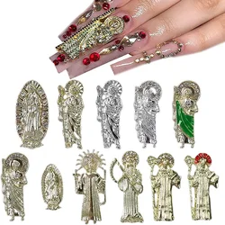 10 adet bakire Mary Nail Charms altın/gümüş Metal 3D Santa Maria Nail Art dekorasyon 25*10mm lüks elmas manikür takı