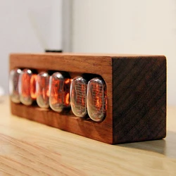 In12 Nixie Tube Clock Retro Zegar stołowy Drewno Czerwone palisander Elektroniczny pulpit Glow Tube Zegary Biurko Cyfrowy zegarek Pomysły na prezenty