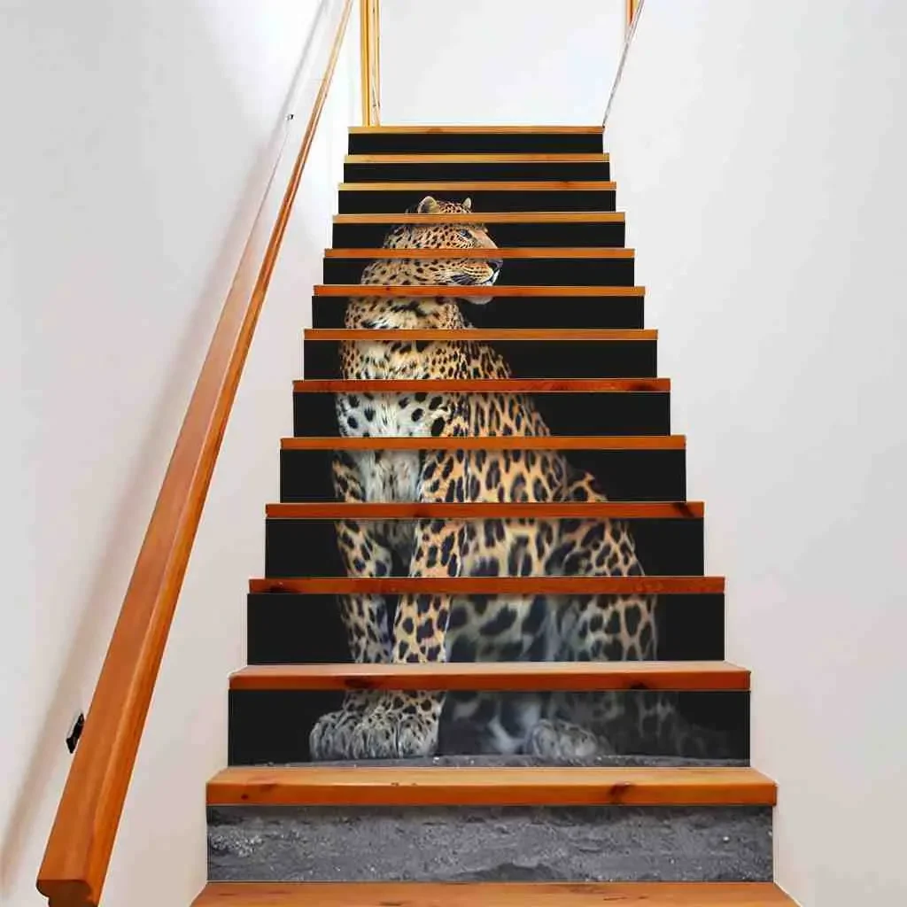 Cheetah Stair Stickers Self-adhesive Leopard Stair Riser Decals Panther Wild Animal Staircase Murals Home Indoor Steps Decor