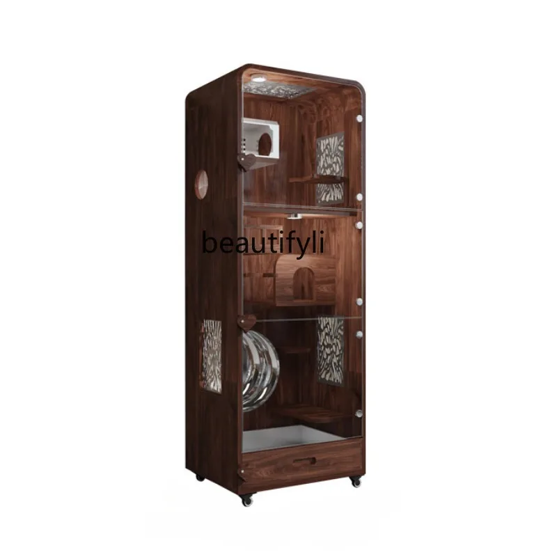 Totoro Cabinet Cage Solid Wood Walnut Ribbon Ice Mat Totoro Luxury Villa Home Pet Dating Cage Can Be Customized