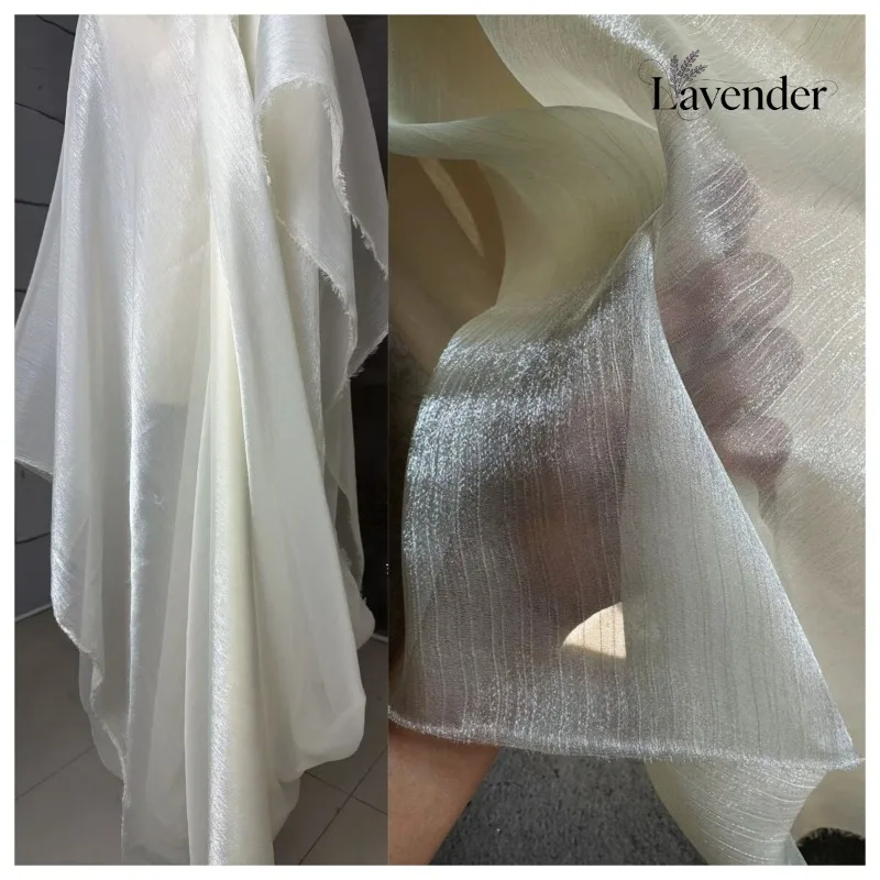 

Light Beige Crinkled Water Light Tulle Ice Flower Wrinkle Texture Semi-Sheer Fabric for DIY Apparel Sewing Background Decoration