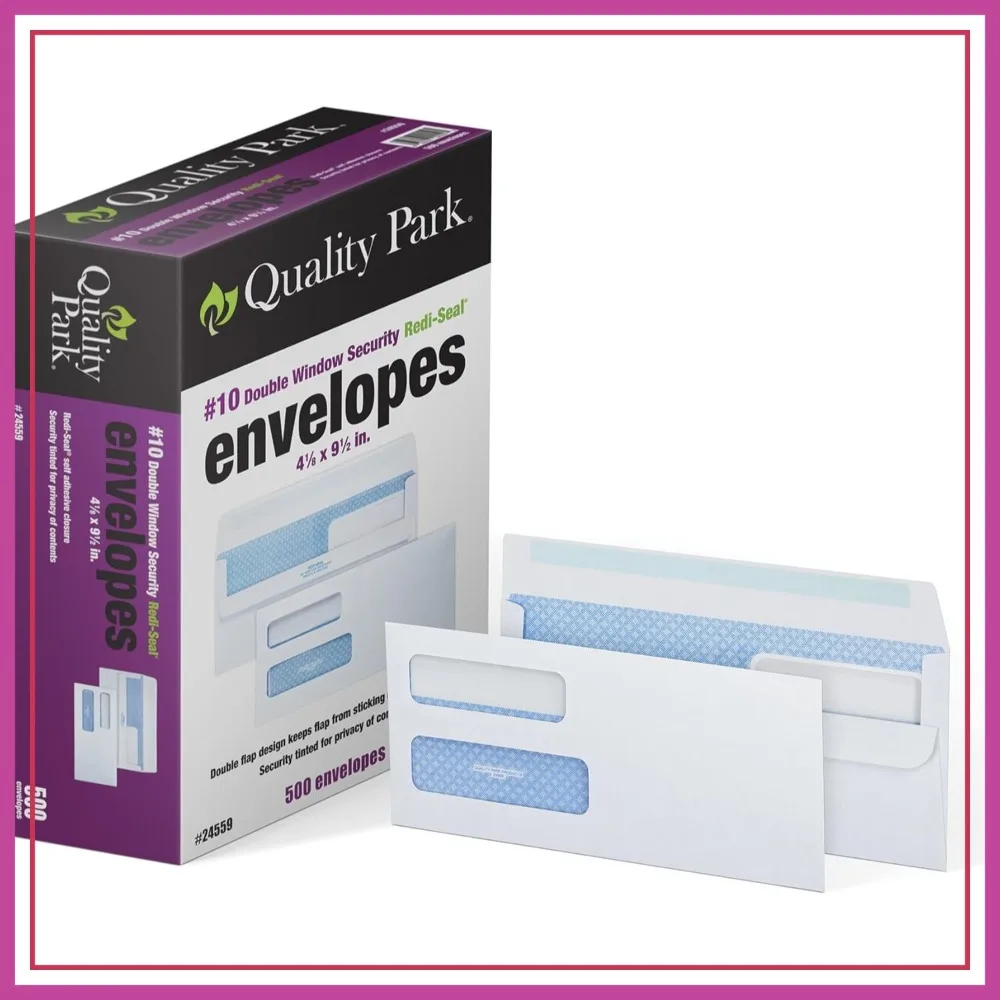 

Double-Window Self-Seal Security Envelopes, #10, 4-1/8" x 9-1/2", White, 24-lb, 500-Pack