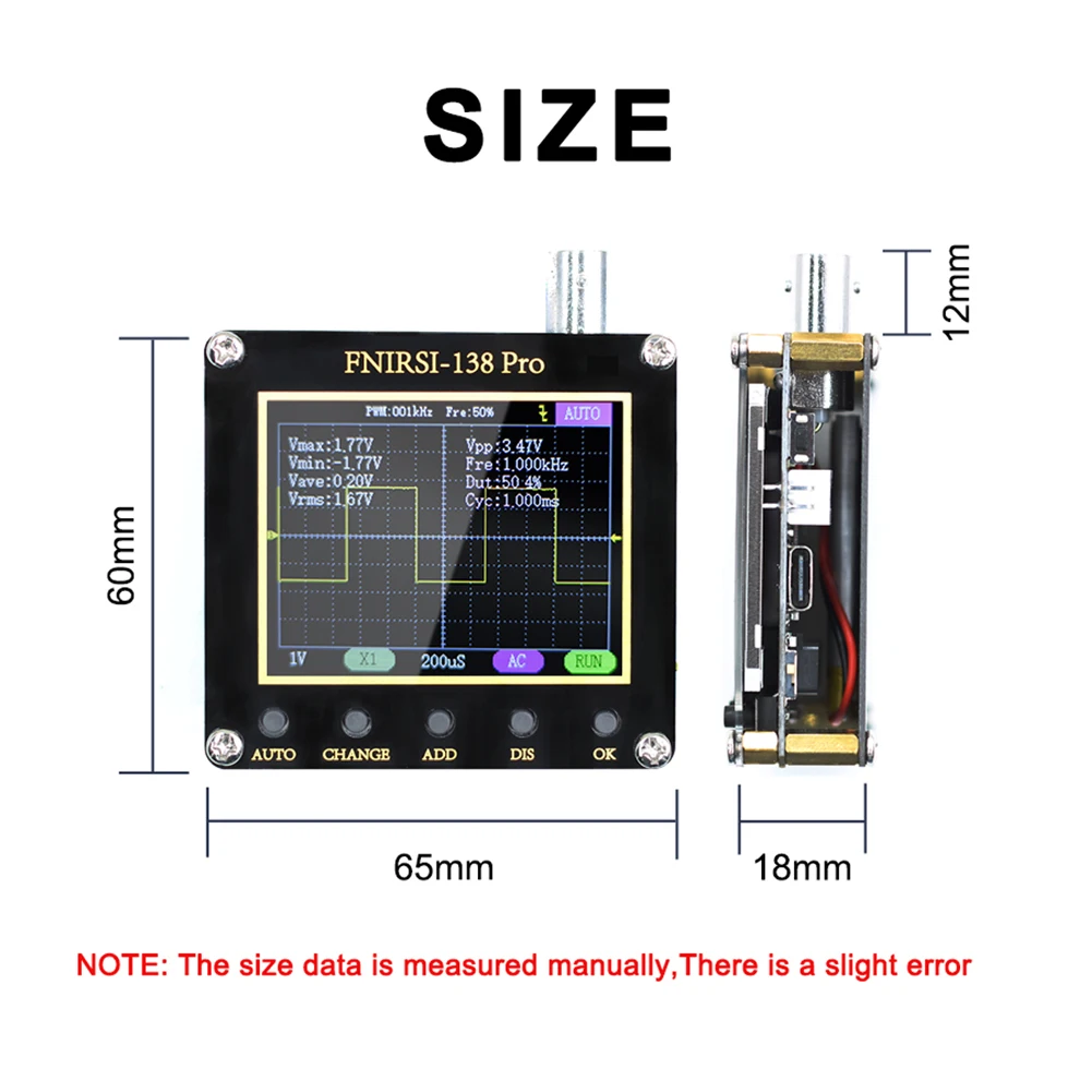 FNIRSI 138pro Handheld Oscilloscope 2.4 Inch Display Multi-function Digital Oscilloscope 2.5MS/s 200KHz PWM Square Waves Output