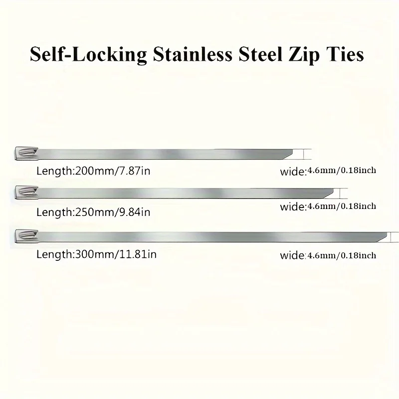 100Pcs Metal Self Locking Cable Ties Reusable Heavy Duty Cables Tie Organizer Multifunction Stainless Steel Zip Tie Fastener