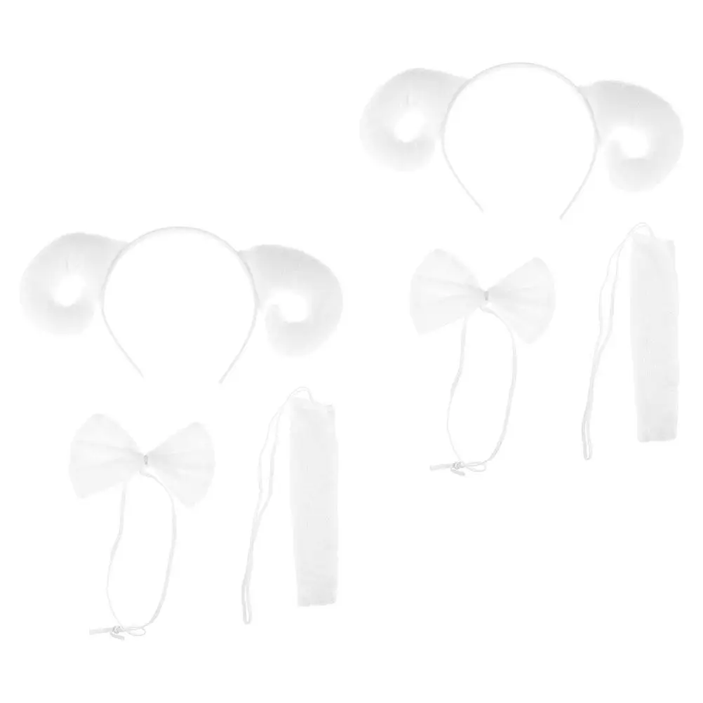 

2Sets Lamb Headband Set with Tie and Tail for Cosplay Party Costume Creative Photo Prop Adorable Cartoon Animal Headwear