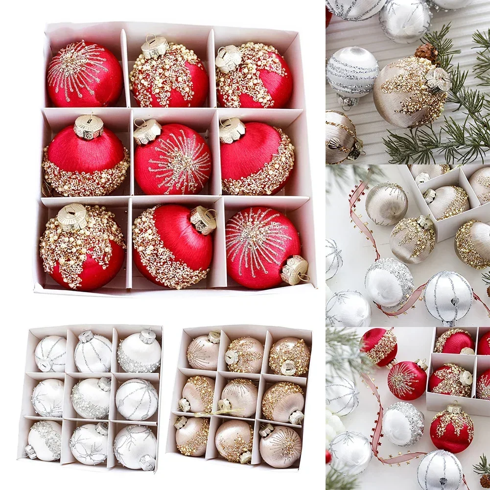 

9pcs 8cm Wine Red Christmas Ball Ornaments Dark Green White Christmas Tree Party Decoration New Christmas Spheres Pendant