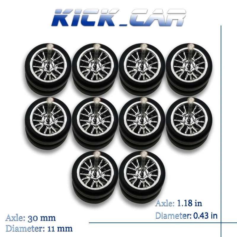 1/64 Wheels with Fixed Rubber Tires Multi Spoke for Toy Model Diecast Cars Refiting Parts for Hotwheels (5 sets for 5 Cars)