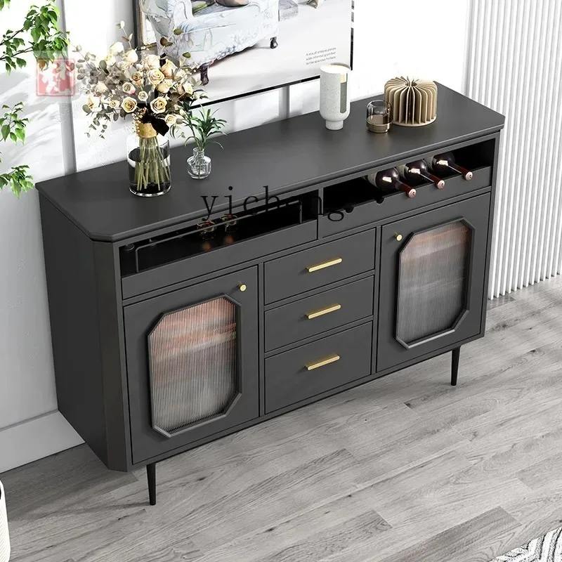 Dining Side Wine Cabinet Integrated Against The Wall Modern Simple Black Retro Glass Door Dining Cabinet Tea CabinetD24