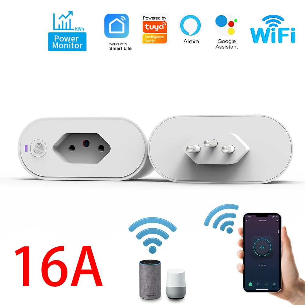 Graffiti WiFi Brazilian smart socket plug remote control metering 16A voice Alexa adapter socket