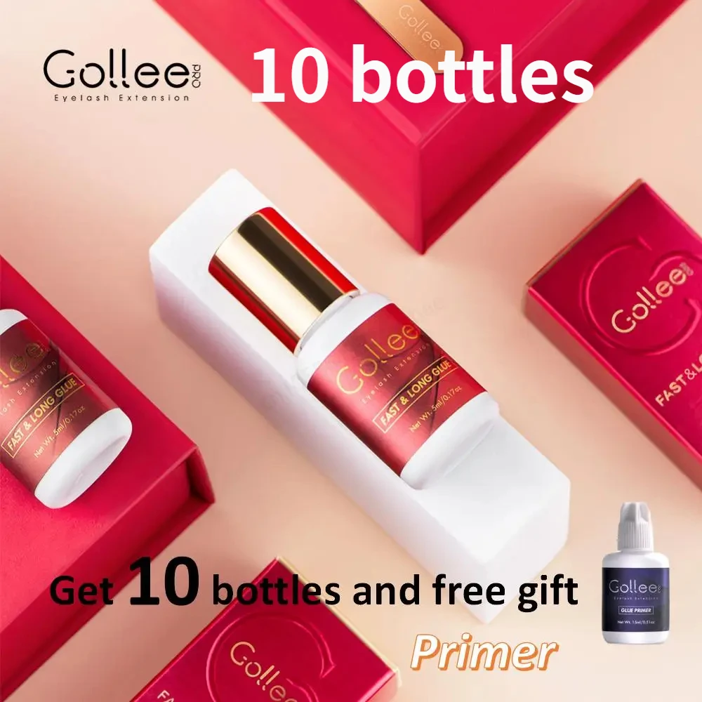 10 Pcs Gollee Eyelash Glue For Eyelash Extension Fast & Long Lash Glue With 1 Free Gollee Lash Primer Before Adhesive Extension