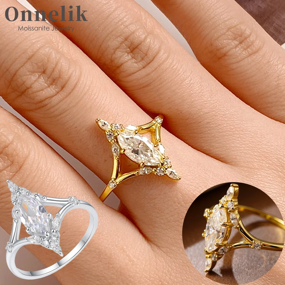 

Onnelik S925 Sterling Silver 1CT D Color VVS1 Marquise Moissanite Diamond Ring for Woman Wedding Engagement Gift Fine Jewelry