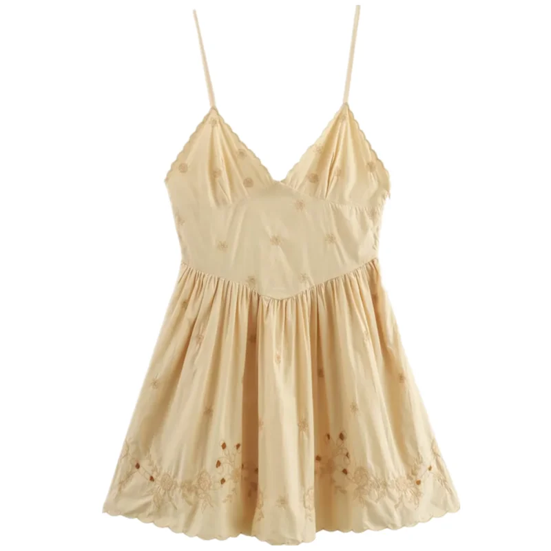 Vestido de Seda Bordado Versátil com Decote em V para Mulheres, Novo Lançamento de Moda Casual para o Trabalho Verão 2024