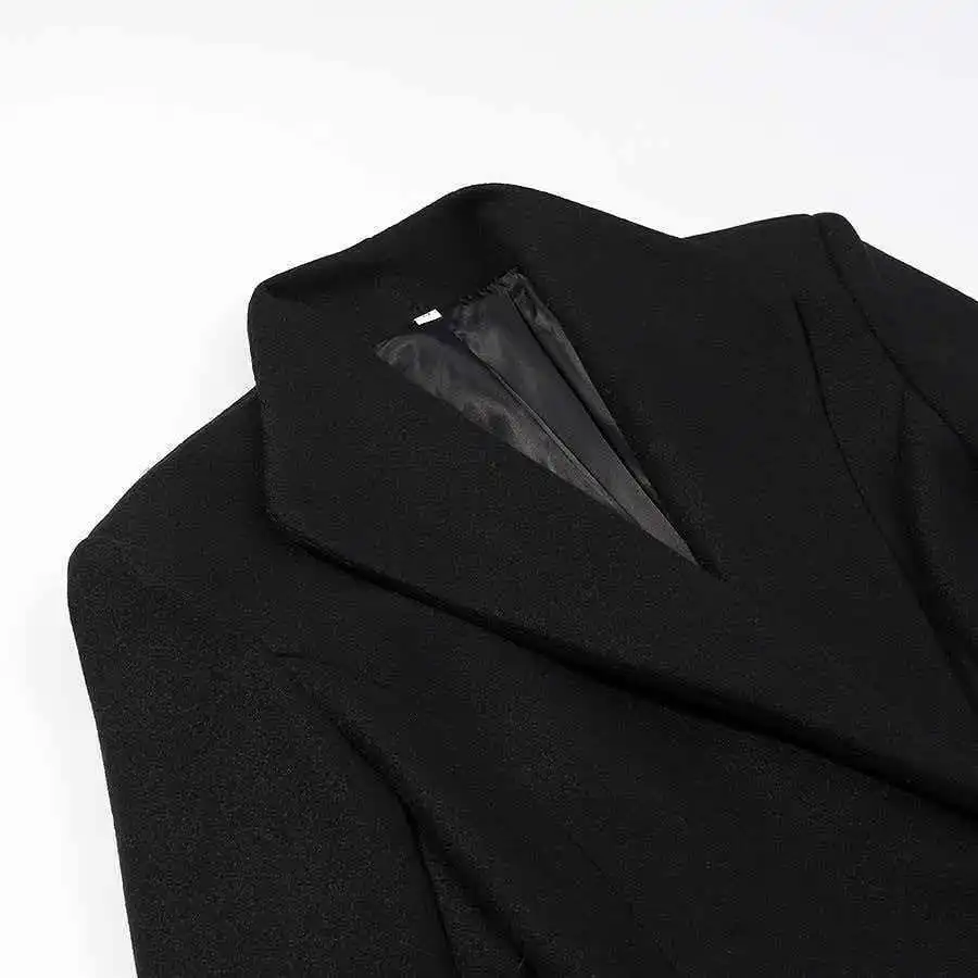  Winter Black Long Suit Collar Overcoat Women Slim Fitted Trench Coat Tweed Jacket Luxury Brand Outerwear Design Clothing