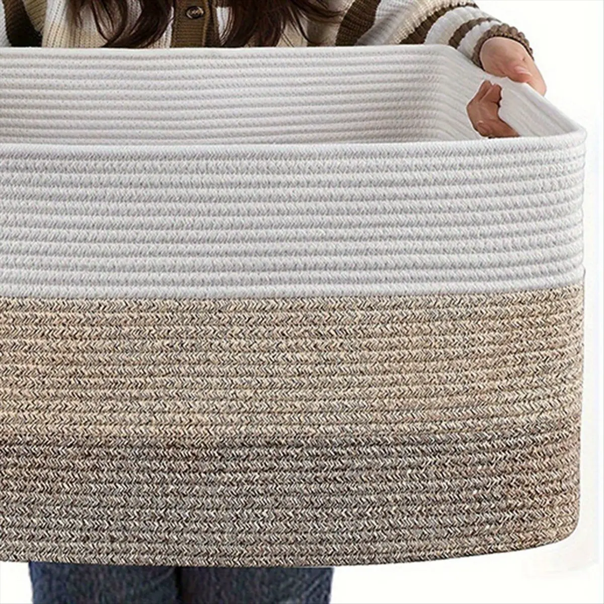 HITL Extra Large Woven Storage Basket,Cotton Rope Basket for Living Room, Laundry, Toys - Gradient Brown
