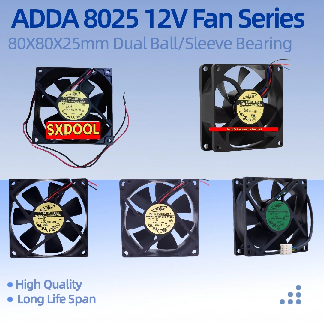 

AD0812HS-A70GL AD0812UX-A7BGL AD0812LB-A70GL AD0812HB-A70GL AD0812UB-A71GL for ADDA 80x80x25mm 12V 80mm 8cm DC Cooling Fan