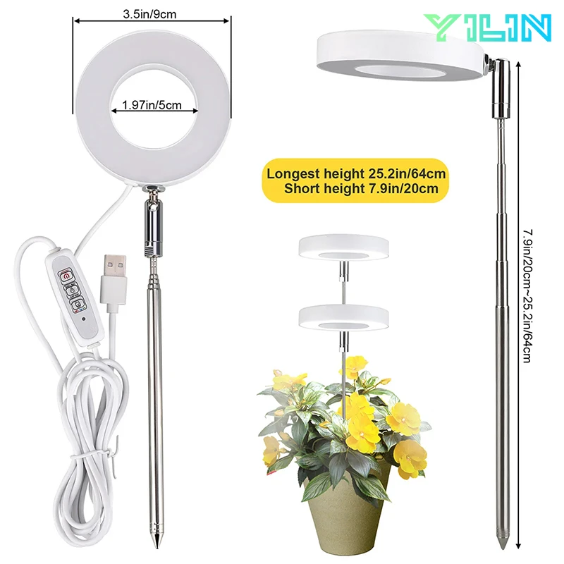 Table LED Plant Grow Light Full Spectrum Plant Growing Lamp Adjustable Height With 3-9-12 Auto On/Off Timer For Indoor Plants