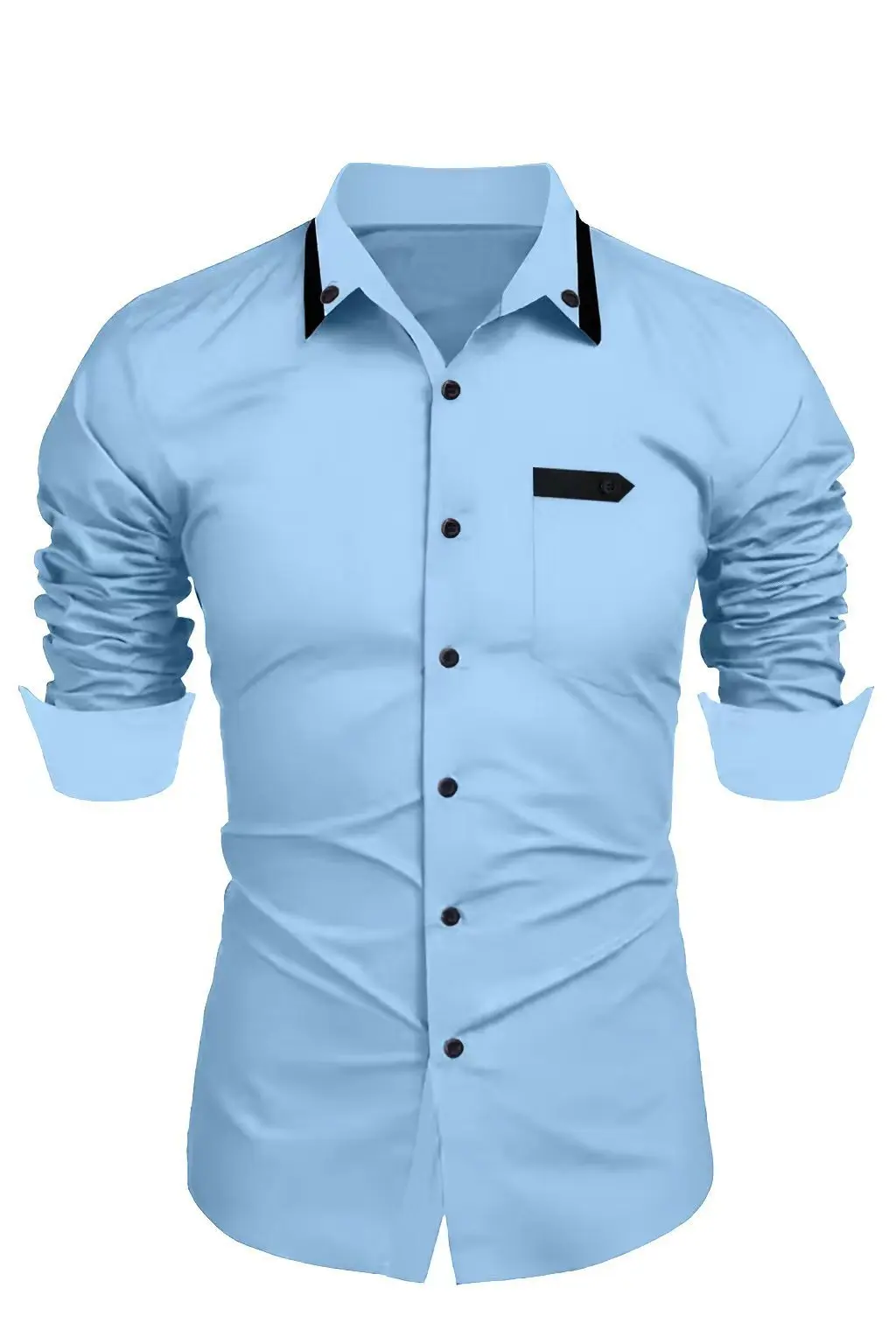 Camisa ajustada de manga larga para hombre, camisa informal de negocios con cuello de dos colores, bolsillo personalizado, a la moda,