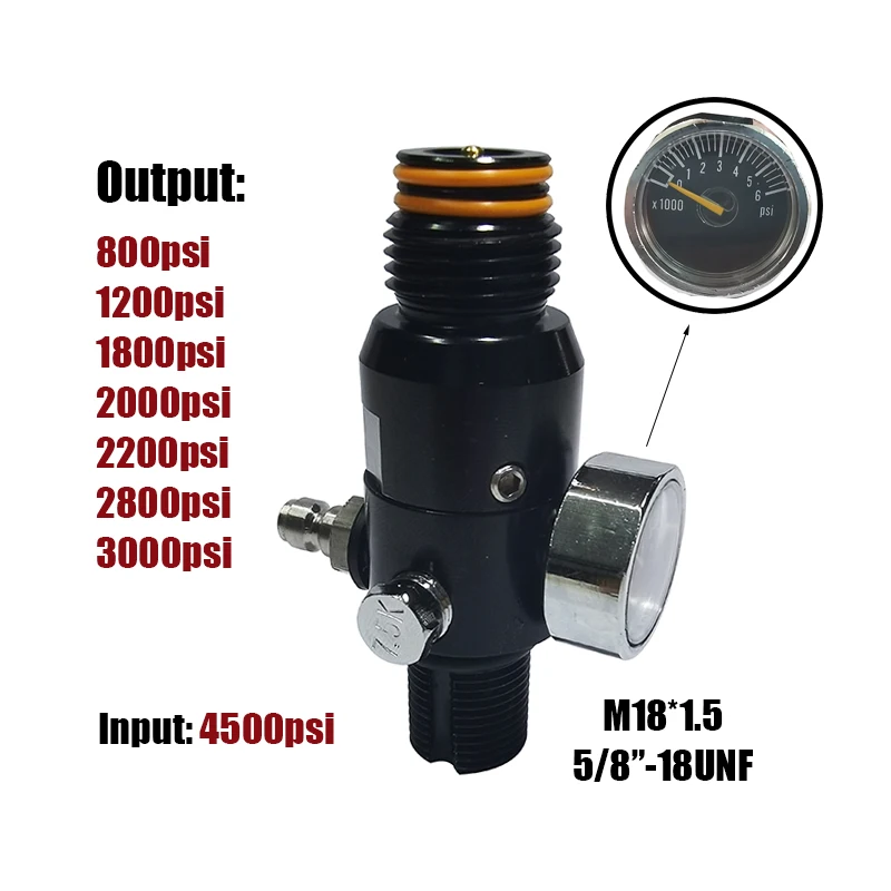 

HPA Regulator Air Accessries Valve of Compressed CO2 Oxygen Nitrogen Cylinder Tank Bottle 4500psi Input, Output 800psi to 3000ps