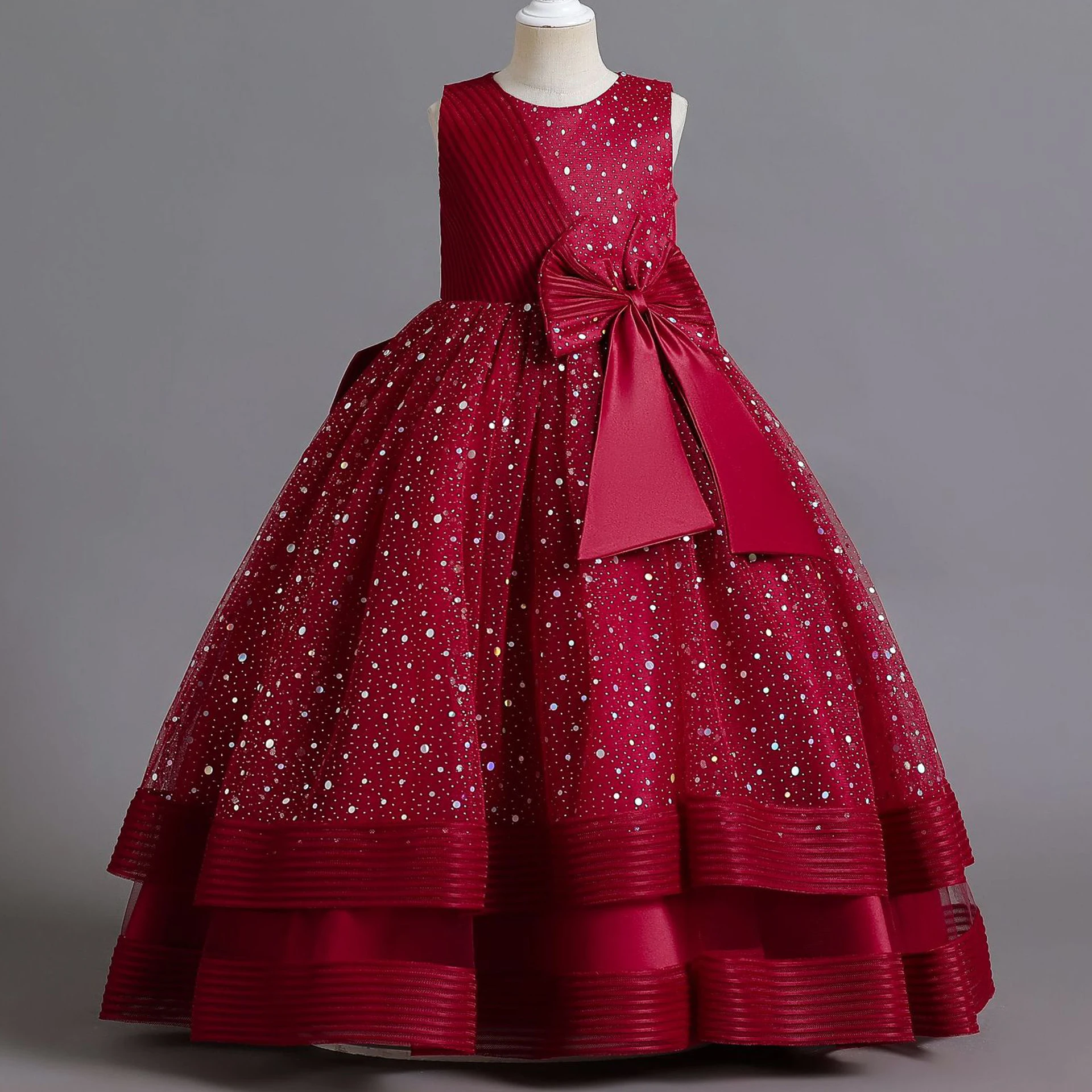 Nieuwe Meisje Kinderen Polka Dot Tulle Lace Birthday Party Diner Feestjurk Meisje Grote Vlinder Jurk Nieuwe Christmas Party Prinses D