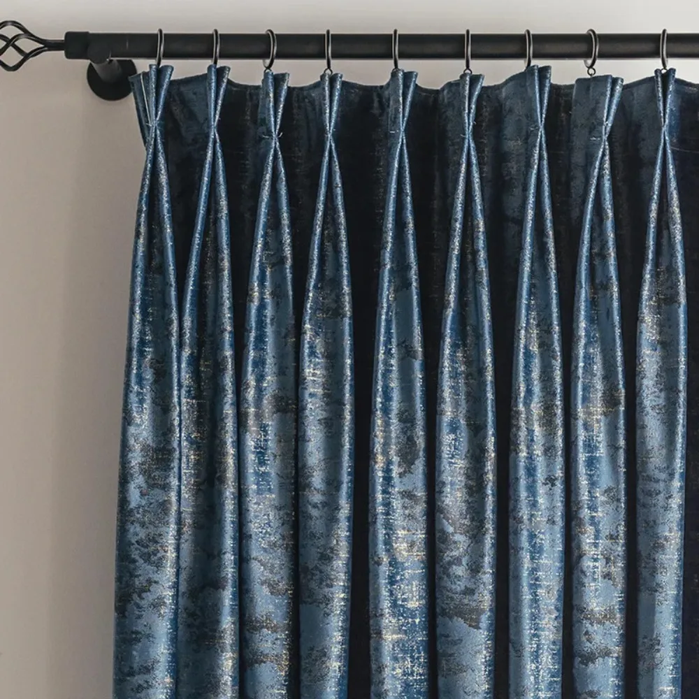 Cortina de luxo estilo nórdico, moderna, para sala de jantar, dourada, azul escuro, cáqui, veludo, cortina blackout personalizada