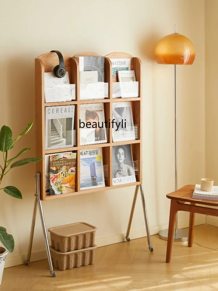 

A13 Retro solid wood magazine rack, living room reading display rack, French simple storage bookshelf