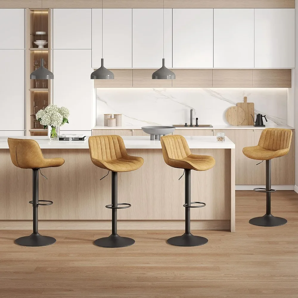

Bar Stools,Set of 4, Morden Faux Leather Swivel Bar Stools with Back, Adjustable Counter Height Bar Stools