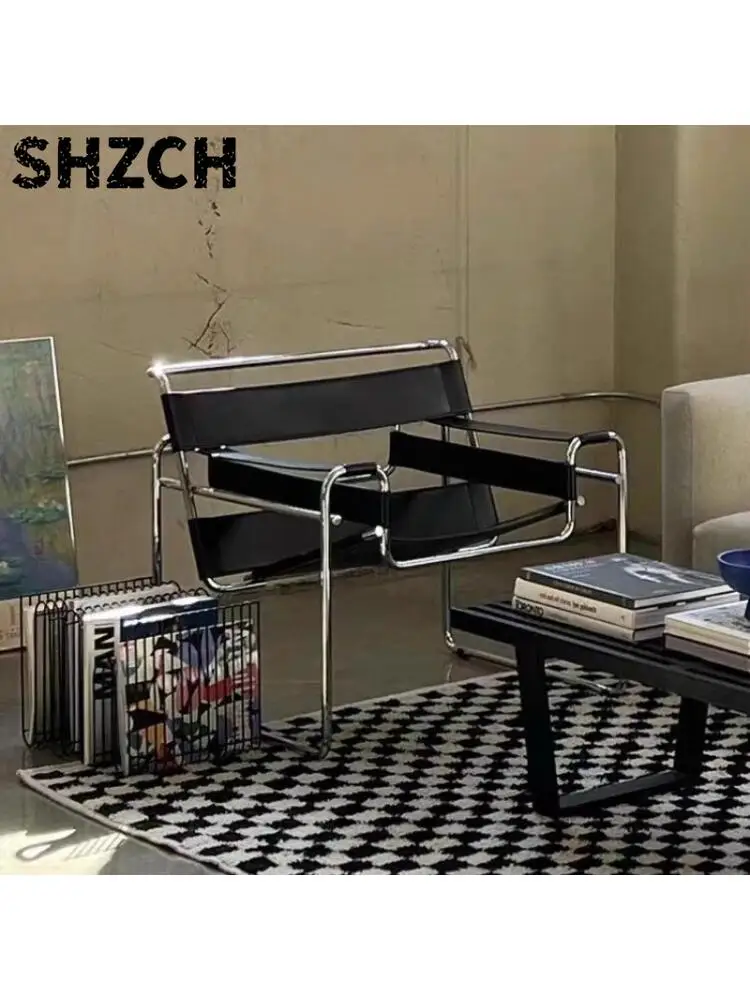 Skandinavischer Loungesessel Moderner Minimalistischer Akzentsessel Designer Ledersessel für Wohnzimmer Ins Einzelsofa für Schlafzimmer