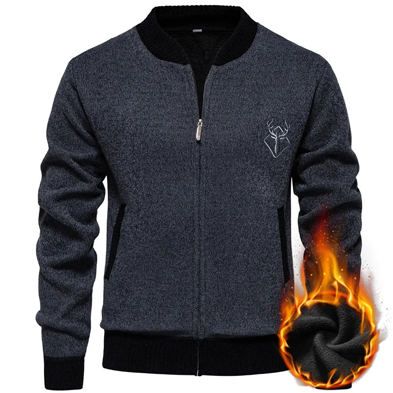 

Новый мужской зимний вязаный свитер, молодежное стеганое и плотное пальто-кардиган, мужское пальто-свитер с теплым высоким воротником и повседневной курткой.