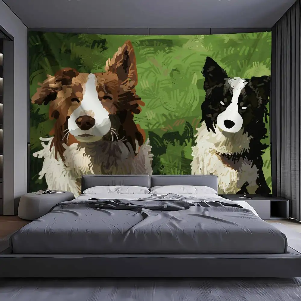 Popular Cute Dog Tapestry, Fashion Animal Wall Painting Hanging Cloth Pet Animal Backdrop for Bedroom Home Decor Gift