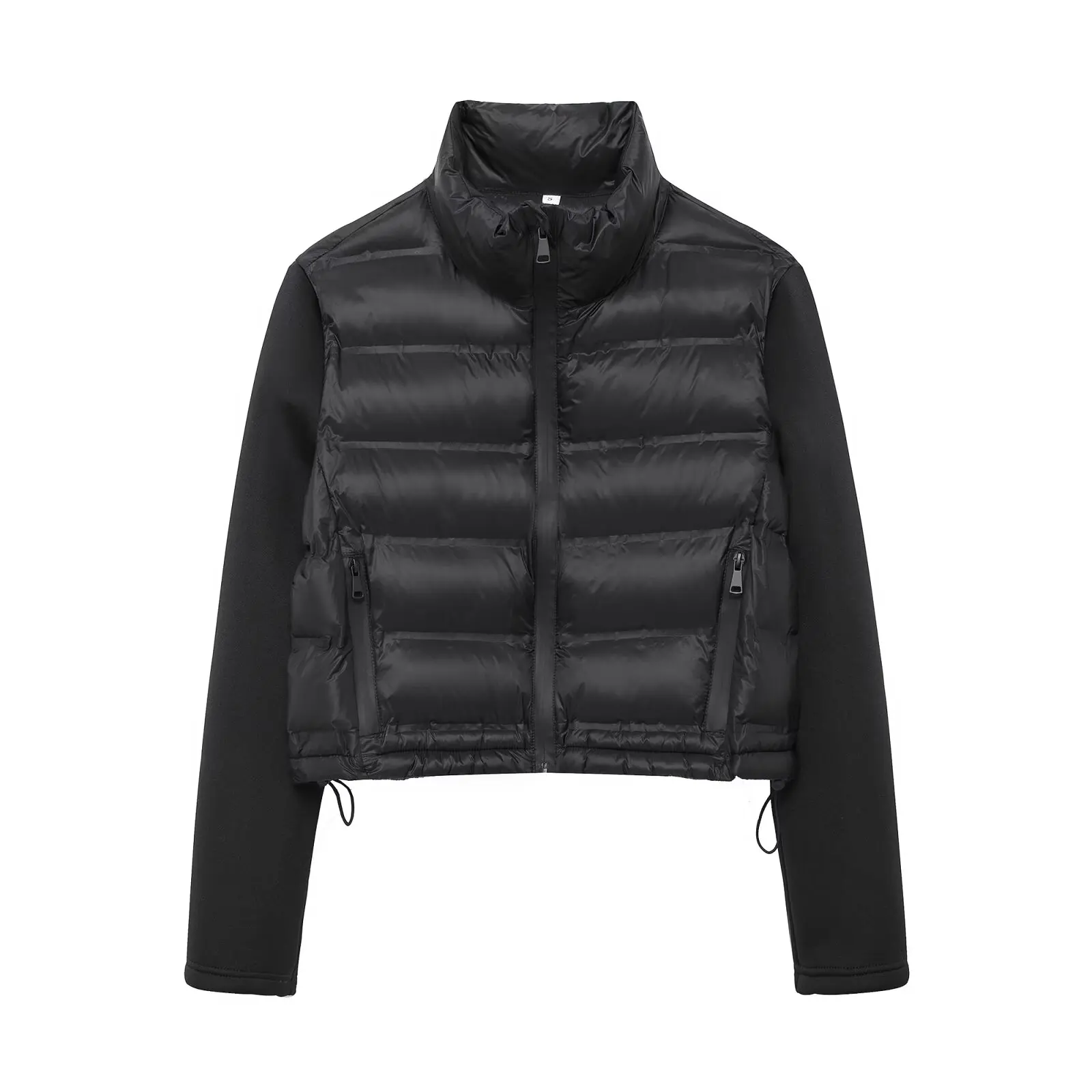 JNLEAOG Faionable Bla Spliced Cotton Jaet Women's ort Outerwear Autumn New Sle High Collar Zipper Closure Long Sve