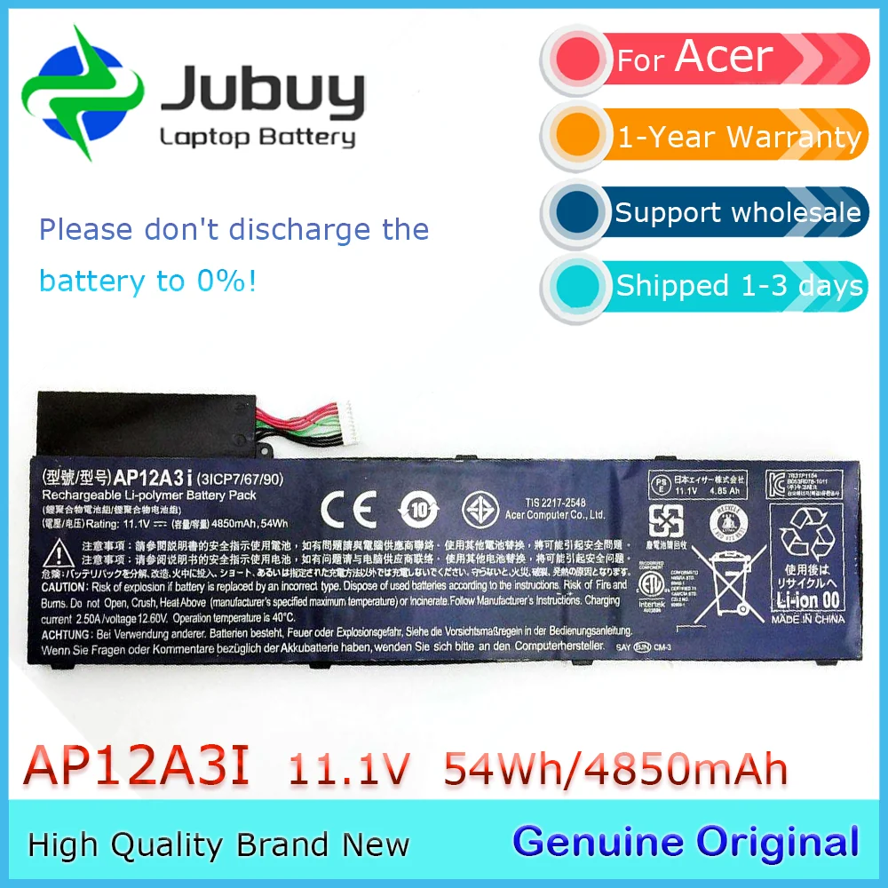 AP12A3i 11.1V 54Wh Original Laptop Battery for Acer Aspire M3 M3-481TG M3-581TG M5 M5-481TG AP12A4i