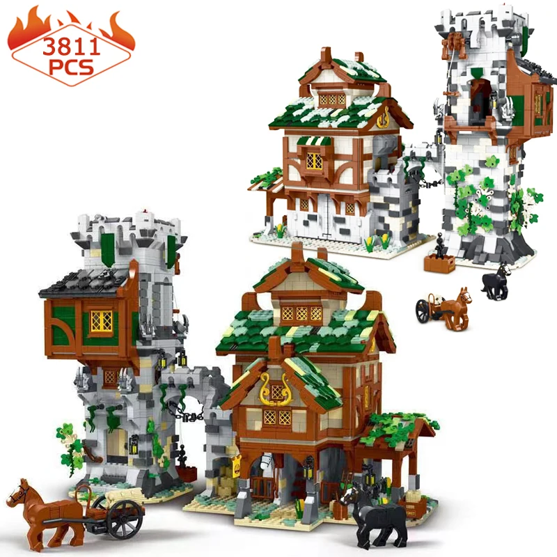 Street Views Medieval Town Stable Guard Tower Building Block Architecture Modular House Bricks Model Creative Expert Kid Toy MOC