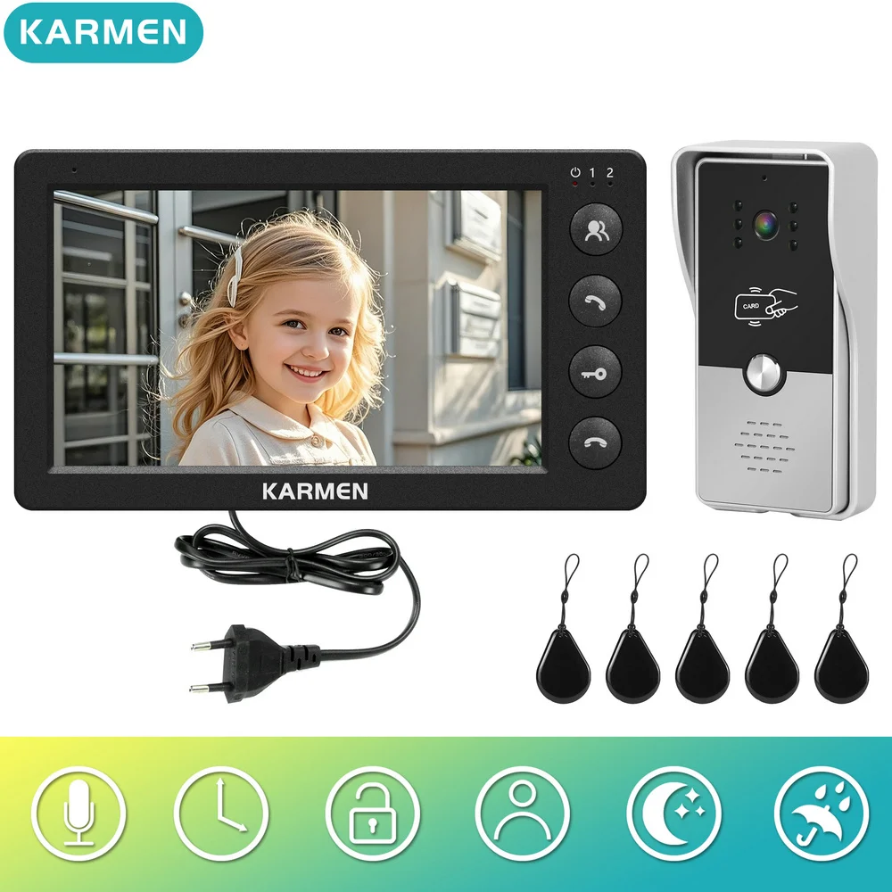 KARMEN Wired Intercom for Home RFID Video Door Phone Street Doorbell Camera Outdoor Waterproof Support Electric Lock Unlock