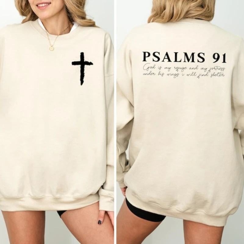 

Псалом 91, христианский осенне-зимний свитшот, одинаковые толстовки с религиозными библейскими стихами, теплый пуловер с длинными рукавами для взрослых