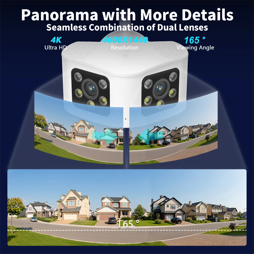 6MP Panoramic Dual Lens IP Camera 2.4Ghz WiFi Color Night Vision 5MP RJ45 Port 165° Angle Video Surveillance WiFi Camera Fisheye