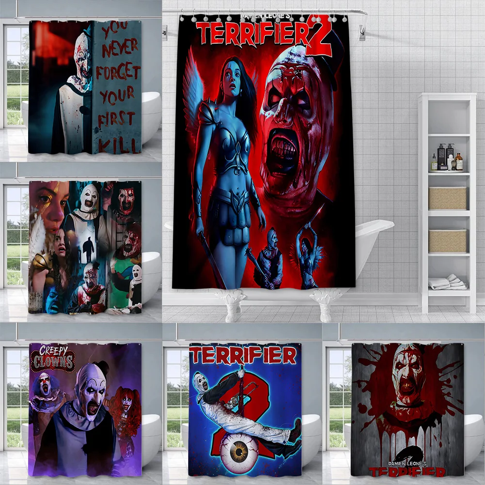 T-Terrifier 2 Horror Movie Shower Curtain Waterproof Polyester Fabric Paint Bath Curtains Home Bathroom Decor Curtain With Hook