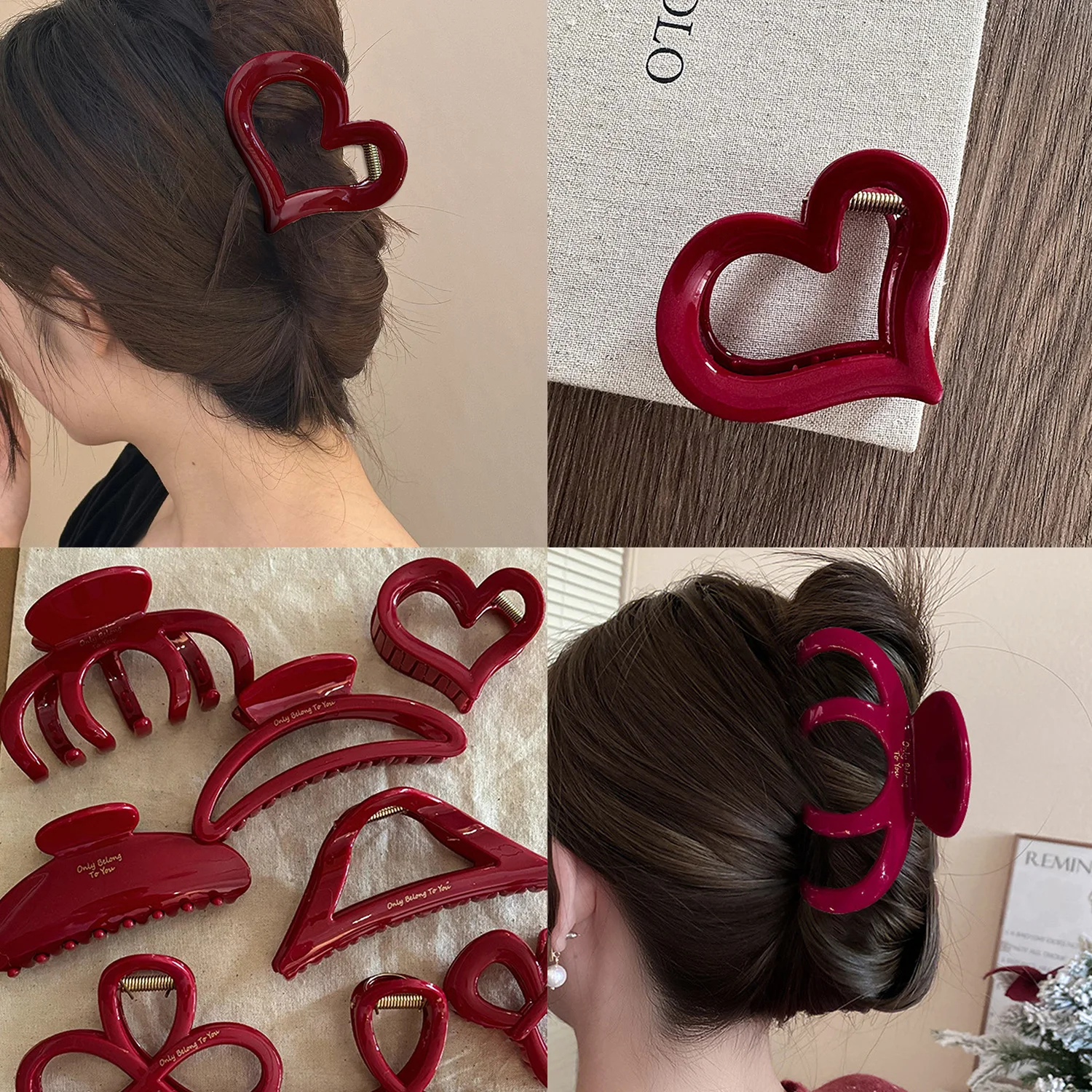 1 Pc Rode Serie Geometrie Haarklauw Voor Vrouwen Meisjes Elegante Haarspelden Haai Clips Krab Haarspeldjes Mode Haaraccessoires