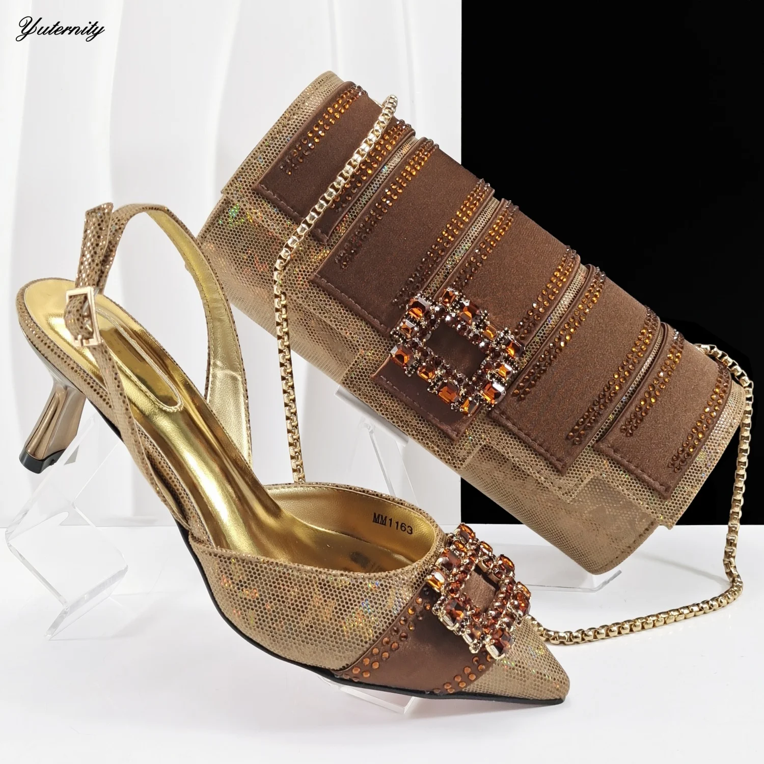 

Новый африканский дизайн, женская обувь с кристаллами и соответствующий комплект сумок, летний стиль, туфли на высоком каблуке и комплект сумок для вечерней вечеринки