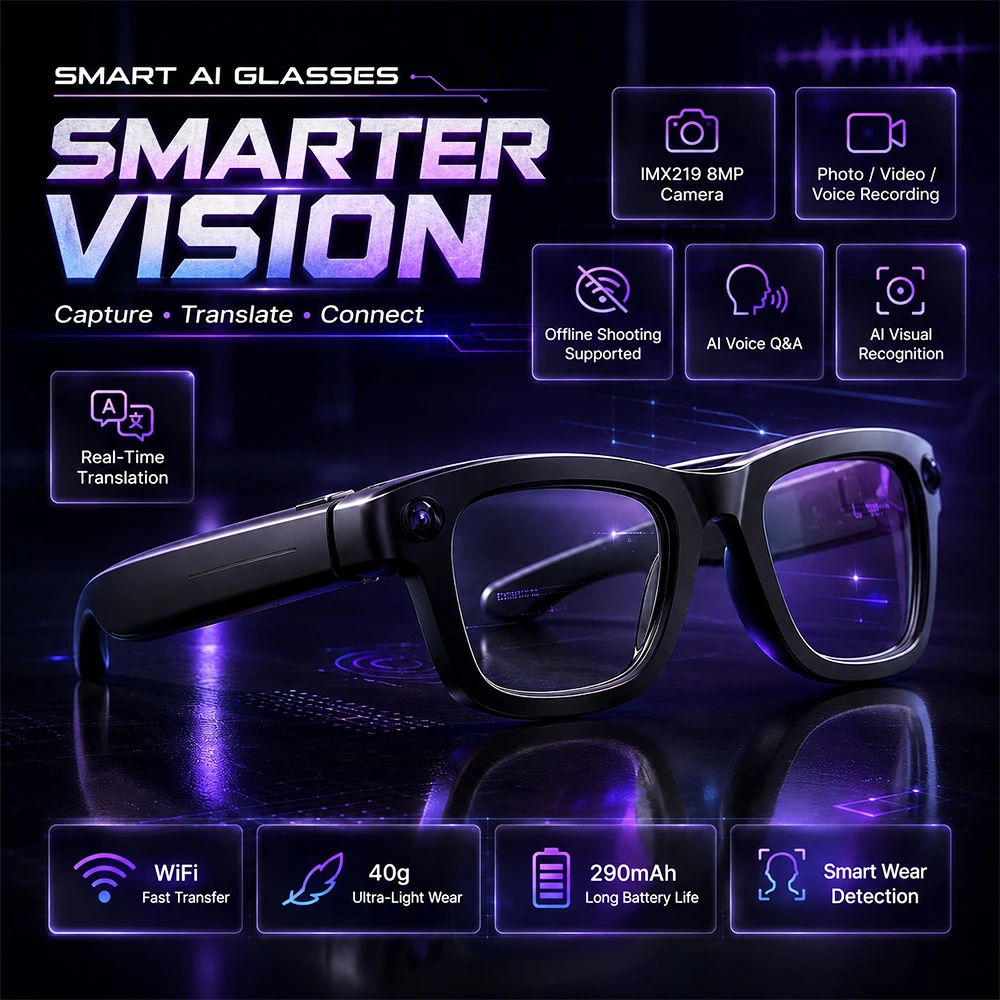 Audio Music Recognition - AI Smart Glasses 800W Camera Anti-shake