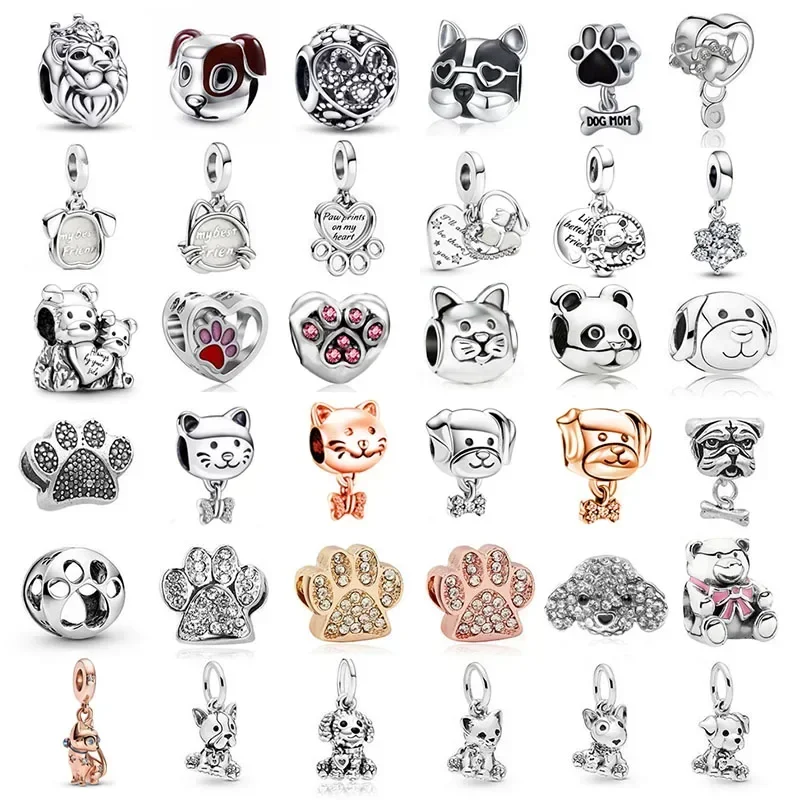 Fashion Jewelry Gift European Charm Dog Cat Bear Paw Animal Footprint Diy Bead Fit Pandora Style Snake Bracelet Women Jewelry