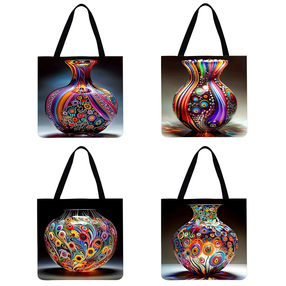 4pcs Vase-Large Capacity Linen Tote Bag