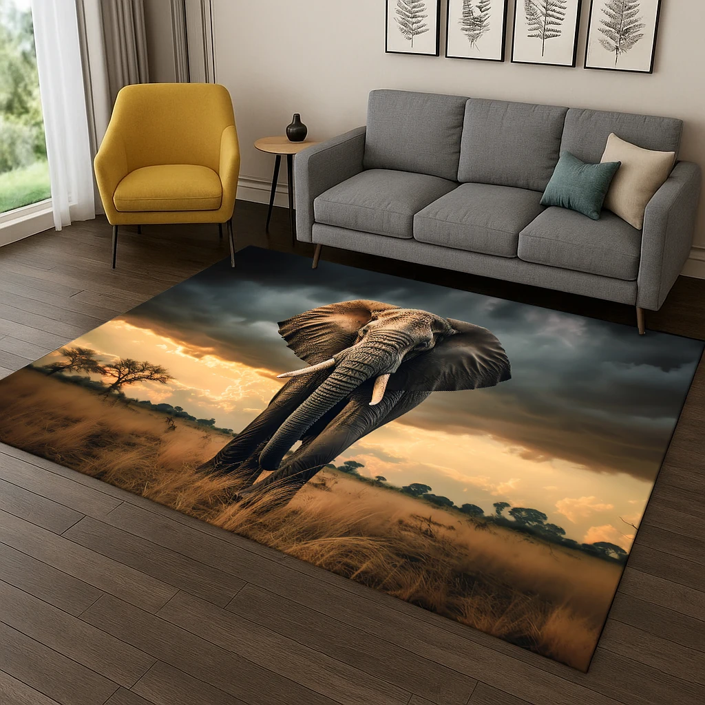 Elephant Animal Pattern Carpet Rug for Bedroom Living Room Sofa Home Doormat Kitchen Decor,Kid Game Area Rug Non-slip Floor Mat