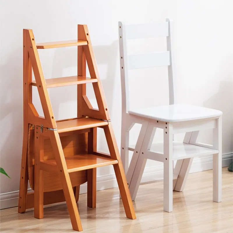 MOMO Solid Wood Ladder Chair Household Ladder Chair Folding Dual-use Ladder Stool Climbing Pedal Staircase Multi-functional