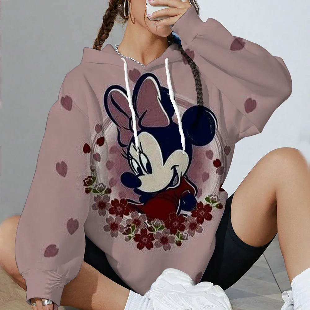 الخريف الشتاء ديزني ميكي ماوس المرأة الأساسية مريحة هوديي جيب البلوز المتناثرة أنيمي هوديي