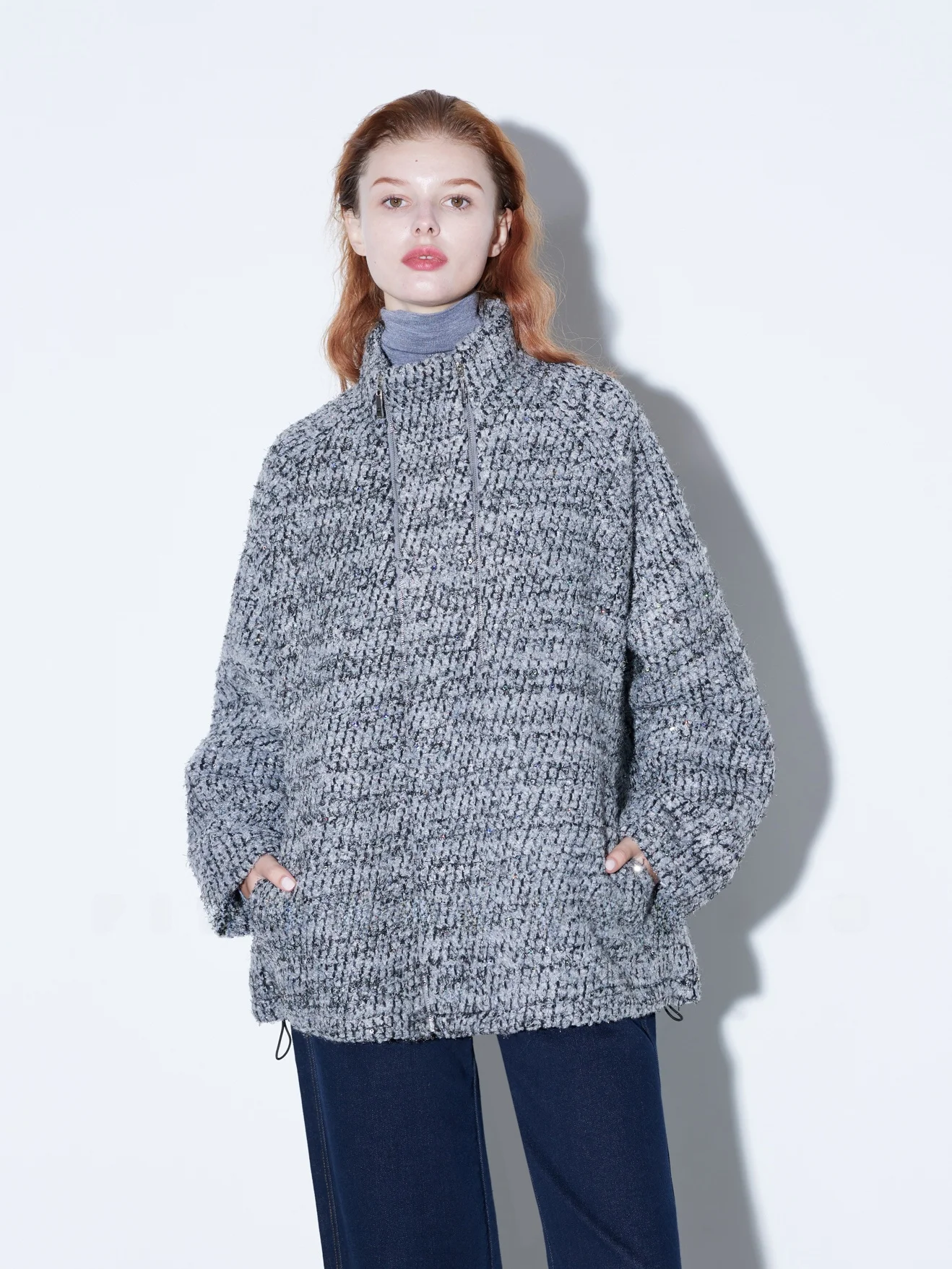 

Finocci Woolen Cheered Jaet with Double Slits Asymmetrical Design Leather Waistcoat Outerwear Ele Simple Sle